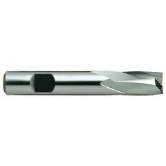 This YG-1 keyway end mill is made from high-speed steel and features a 2-flute design for efficient chip evacuation. It is used for cutting keyways and slots in metal parts such as shafts and hubs in power transmission applications. The tool has a 1/4" mill diameter, 1/2" length of cut, and 2-5/16" overall length.