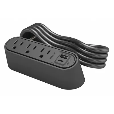 LEGRAND Furniture Power Outlet: 3 Outlets, 6 ft Cord Lg, Black, 5-15R, 6 in Wd - Furniture Power Strips