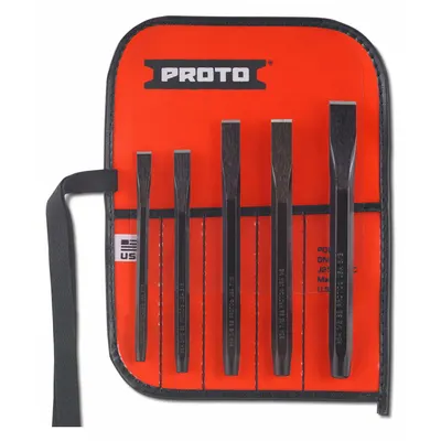 PROTO Cold Chisel Set: Steel, 1/2 in_3/8 in_5/8 in_5/16 in_7/16 in Blade Wd - Cold Chisel Sets