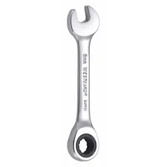 This 8 mm metric 12-point ratcheting combination wrench is made from alloy steel with a chrome finish. It has a standard overall length of 3-1/2 inches. Suitable for tightening or loosening fasteners in general maintenance, assembly, and repair tasks.