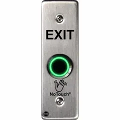 This wave-to-open touch plate is an accessory for exit devices, enabling hands-free door operation. It measures 4 13/16 inches in height, 1 5/8 inches in depth, and 1 1/2 inches in width, and is finished in gray. Typical applications include clean rooms, laboratories, and food processing areas where minimizing contact supports hygiene and workflow.
