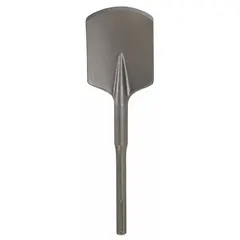 This digging chisel bit is designed for use with SDS-Max hammer drills. It features a 4-1/2-inch head width and a 17-inch overall length, with a 45/64-inch shank diameter. Suitable for breaking up compacted soil, clay, or light demolition in trenching and excavation work.