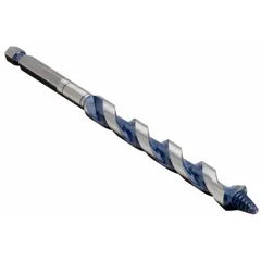 This hybrid drill bit combines a ship auger tip for fast chip removal with a spur tip for clean entry in wood. Made of carbon steel with a straight shank, it has an overall length of 7-1/2 inches. Suitable for construction, framing, and general carpentry applications.