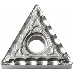 Triangle-shaped indexable turning insert made of cermet, used for finish turning and light roughing of steel, stainless steel, and cast iron. Provides wear resistance and smooth surface finish in CNC lathe operations.