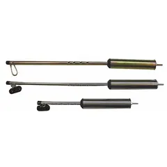 Steel air brake pogo stick with chrome finish and enclosed spring, 24 inches overall length. Used in industrial braking systems to support and align spring-loaded components during maintenance.