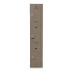 This BRADLEY wardrobe locker is made of dark gray high density polyethylene, offering resistance to moisture and corrosion. It features a louvered door, three tiers, and a padlock hasp for security. Fully assembled, it is suitable for personal storage in industrial facilities, schools, gyms, and locker rooms.
