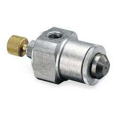 Replacement valve for oilers designed for single-feed lubrication systems. Features a 1/8"-27 NPTF female round inlet and delivers a round spray pattern. Suitable for applying lubricant to machinery components in industrial lubrication systems.