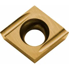 Diamond indexable turning insert for precision machining of non-ferrous materials. Used in turning, facing, and boring operations to achieve high surface finish.