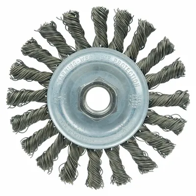WEILER Cable Twist Knot Wheel: Steel Cable Twist, 4" Dia x 1/4" Wd, 5/8"-11 Arbor - Heavy-Cleaning Brushes for Flat Carbon Steel Surfaces