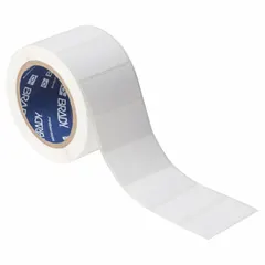 Acrylic label roll with permanent adhesive, inkjet print-receptive, compatible with J4000 printer series. Contains 850 precut labels sized 1 1/4 in x 2 1/2 in. Used for industrial identification, asset tracking, and facility labeling.
