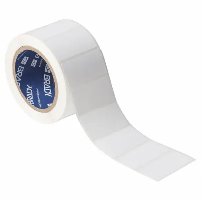 BRADY Pre-Cut Label Stock Roll: 1 1/4 in x 2 1/2 in, Acrylic, Permanent Adhesive - Brady Inkjet Precut Label Rolls