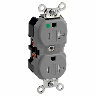 LEVITON Hospital Grade Receptacle: Hospital Grade, Duplex, 5-20R, Gray, 125V AC - General Purpose Receptacles