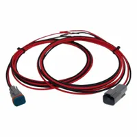 This 2-pole Deutsch connector assembly is designed for DC power applications in harsh environments. It includes a receptacle with male contacts and 72-inch black TXL thin-wall cross-linked automotive wire (SAE-J1128) rated for 7.5 A and 50V DC. The cross-linked polyethylene jacket provides resistance to abrasion and chemicals. Typical uses include automotive, off-road, and industrial wiring requiring sealed connections