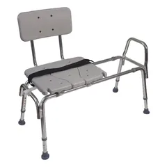 This DMI shower chair provides a stable, slip-resistant seat for bathing, helping users with limited mobility or balance issues bathe safely. It is constructed from durable plastic for corrosion resistance in wet environments. The chair has a maximum seat width of 39 inches and a weight capacity of 400 lb.