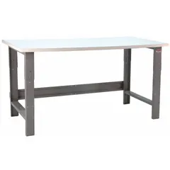 Open-base workstation with a gray plastic top measuring 72 x 30 inches. Supports an overall load capacity of 1,600 lb. Suitable for industrial assembly, maintenance, and laboratory tasks where a clean, static-sensitive surface is required.