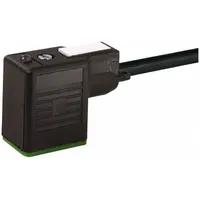 This single-ended cordset features a female right-angle DIN Form B connector with bare wire termination. It is suited for connecting solenoid valves, sensors, and actuators in industrial automation systems. The 3-meter PVC cable with 18 AWG conductors and IP67 rating provides reliable performance in harsh environments