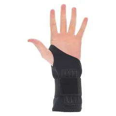 Ambidextrous wrist support in XL size, fits wrists measuring 7-1/2 to 8-1/4 in. Black ergonomic design with double strap for adjustable compression. Used to provide support and reduce strain during repetitive tasks or light-duty industrial work.