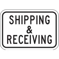 Aluminum sign with mounting holes for permanent installation. High Intensity Prismatic (HIP) retroreflective grade provides visibility in low-light conditions. Suitable for marking shipping and receiving areas in industrial facilities, warehouses, and loading docks