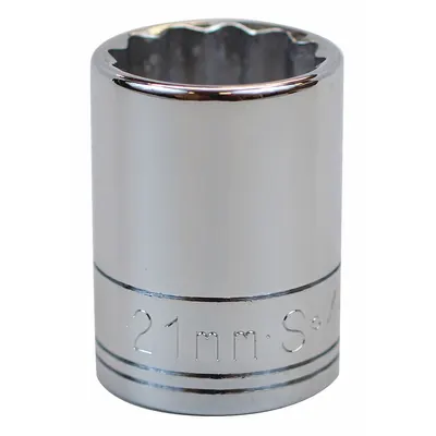 SK PROFESSIONAL TOOLS Socket: Metric, 1/2 in Drive Size, 21 mm Socket Size, 12-Point, Std - 1/2" Drive Hand Sockets