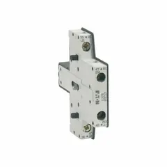 Side-mounted auxiliary contact block for EATON XT contactors, Frame Size C. Provides one normally open and one normally closed contact, rated 10 A AC. Used to signal contactor status or control auxiliary loads in motor control and automation circuits.