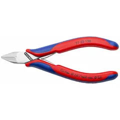 Straight, narrow semiflush-cut pliers with 5 1/4 in overall length and 5/8 in jaw length. Designed for precision cutting of soft wire and component leads in electronics assembly and repair. The narrow jaw provides access in confined spaces.