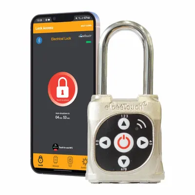 EGEETOUCH Bluetooth Padlock: Silver, Zinc Die-Cast - Standard Shackle Bluetooth Padlocks