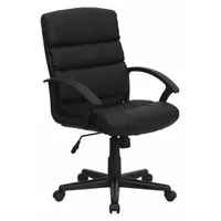 FLASH FURNITURE Office Chair: Lane, Black, Faux Leather Material, 23 1/4 in Back Ht, Tilting Back (MPN GO-1004-BK-LEA-GG)