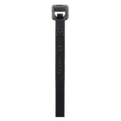 Black nylon cable tie with 0.14 in width, 6 in nominal length, and 1.5 in nominal maximum bundle diameter. Suitable for bundling and securing wires and cables in indoor industrial, electrical, and data center applications. Not rated for outdoor use. Supplied in packs of 1,000.