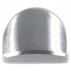 Steel auto body dolly with a heel-shaped face for shaping and smoothing sheet metal. Measures 3-1/8 in long, 2-1/2 in wide, 1-3/8 in high, and weighs 2 lb. Used in automotive repair to back up hammer blows when forming curved panels and body lines.