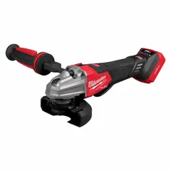 This cordless angle grinder operates on 18V DC with a brushless motor and barrel grip. It accepts 5 in or 4-1/2 in wheels and features overload protection. Suitable for cutting, grinding, and surface preparation tasks in metal fabrication, construction, and maintenance.