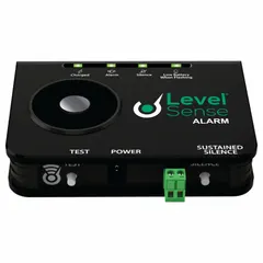 This liquid-level alarm operates on 120V AC and includes a vertical float switch for high-level detection. It provides a 120 dB audio/visual alert with auto/manual operation for one alarm input. Battery backup ensures continued monitoring during power loss. Typical applications include sump pits, tanks, and basins for flood warning in basements, crawl spaces, and industrial fluid monitoring.