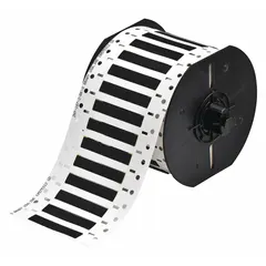 Precut sleeve labels for wire and cable identification. Polyvinylidene fluoride material resists heat, chemicals, and abrasion. Each roll contains 750 labels, 3/16 in x 2 in, black matte finish. Compatible with Brady i3300 printer series.