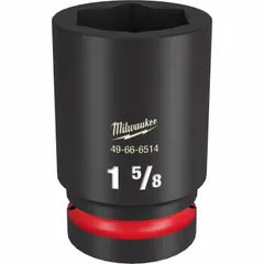 This 1" drive deep impact socket is SAE sized at 1-5/8" with a 6-point friction design. It is intended for use with impact tools in heavy-duty fastening applications such as industrial maintenance and construction.