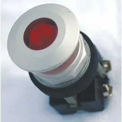 Illuminated mushroom-head push-button operator from the HT800 series with maintained action. Non-metallic construction. Used in industrial control panels for maintained commands such as emergency stop or latch-on functions.