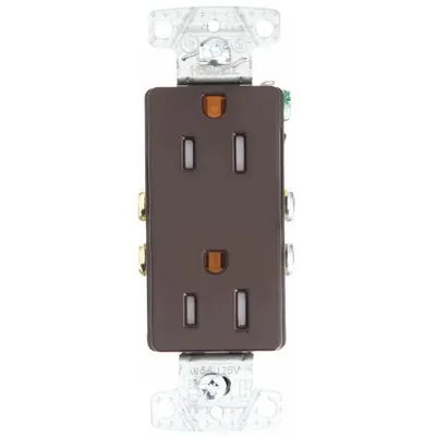 BRYANT Receptacle: Decorator Duplex, 5-15, Brown, 125V AC, 15 A, 2 Pole / 3 Wire (MPN RRD15STR) - General Purpose Receptacles