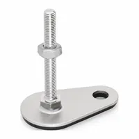Male leveling mount with 1/2"-13 thread, 3,147 lbf capacity, plain finish, and teardrop base. Includes nut and mounting holes. Buna-N thrust pad provides non-skid support. Used for leveling and stabilizing machinery, conveyors, and workstations