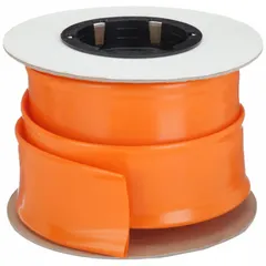 This orange PVC heat shrink tubing has a 2:1 shrink ratio, reducing from a 2-inch inner diameter before shrinking to 1 inch after shrinking. The 25-foot length provides ample material for insulating and protecting electrical connections, cables, and wires in environments where chemical resistance is required. Suitable for industrial maintenance, electrical repairs, and bundling applications.