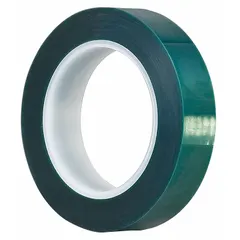 3M 8992 is a polyester film tape with silicone adhesive, 1/2 inch wide, 72 yards long, and 3.2 mils thick. It is designed for high-temperature masking applications such as powder coating, wave soldering, and plasma spray, where it withstands elevated temperatures and removes cleanly without residue.