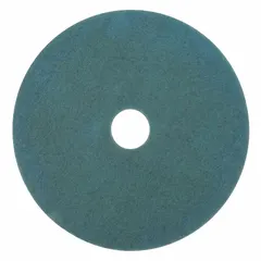 Round burnishing pad made of synthetic fiber (nylon/polyester) with a 21-inch diameter and 1-inch thickness. Rated for a maximum speed of 3,000 RPM. Suitable for high-speed burnishing of resilient floors such as vinyl, linoleum, and terrazzo to restore gloss. Sold in a pack of 5.