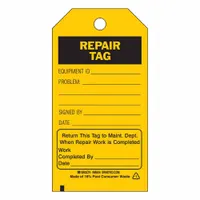 Tag: Repair Tag, 3 in Wd, 5 3/4 in Ht, Black/Yellow, Rectangle, Matte, Indoor/Outdoor, 10 PK (MPN 86434)