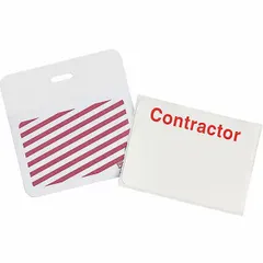 White vinyl clip-on ID badge with white legend on white background. Each badge measures 2 inches in height and 3 inches in width. Supplied in a pack of 500. Suitable for personnel identification and access control applications.