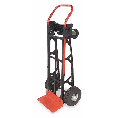 Dayton Convertible Hand Truck: 600 lb, Dual-Handle, Black/Red, Nylon Polymer - 2-Position Convertible Hand Trucks