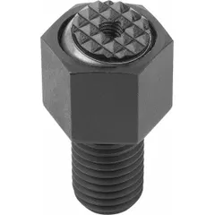 This threaded gripper features a serrated steel pad for secure clamping on rough or uneven surfaces. With an M16 thread, 80 mm thread length, 16 mm pad diameter, and 50 kN maximum load capacity, it is suited for workholding and fixturing in machining, assembly, and material handling applications.