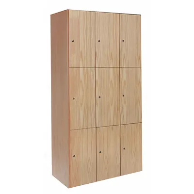 HALLOWELL Solid Wood Wardrobe Locker 3-Tier 3-Wide Keyed Light - Solid Wood Wardrobe Lockers