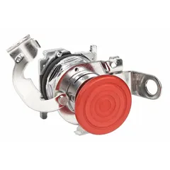 Red padlock attachment designed for use with EATON 10250T Series mushroom head push buttons. Enables lockout/tagout procedures by securing the push button in the depressed position. Panel mounting diameter 30 mm. Manufacturer part number 10250TA42.