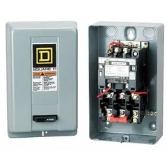 This enclosed non-reversing starter is designed for three-phase motor control in industrial applications such as conveyors, pumps, and compressors. It features a NEMA Size 4 rating, 135 A capacity, 480V AC coil, and three poles. Screw clamp terminals facilitate wiring, and three melting alloy thermal units (not included) are required for overload protection. No operator, pilot light, or auxiliary contacts are included.