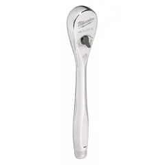 This standard-head ratchet features a chrome finish and a reversible design for tightening or loosening fasteners. With a 6-inch overall length and a 4° minimum arc swing, it provides access in confined spaces where a full swing is not possible. The non-magnetic construction is suitable for applications sensitive to magnetic fields. Typical uses include automotive repair, maintenance, and assembly tasks.