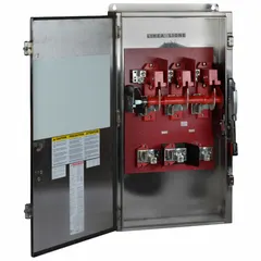 The SQUARE D H366NDS is a 600 A, three-phase fusible safety switch rated for 600V AC. Housed in a 304 stainless steel enclosure, it is suitable for both indoor and outdoor use. This switch provides a visible disconnect for industrial equipment, enabling safe maintenance and emergency shutdown in power distribution systems and manufacturing environments.