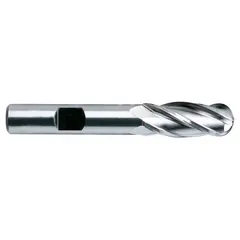 This general purpose cobalt ball end mill features a TiN coating for enhanced wear resistance. With a 1-1/4" mill diameter, 2" length of cut, and 4 flutes, it is suited for contouring, slotting, and profiling in die and mold making, aerospace, and general machining applications.