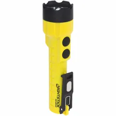 Handheld flashlight with a yellow finish, delivering 350 lumens and a 6-hour run time at maximum brightness. Includes 3 AA batteries. Suitable for general purpose use in industrial maintenance, facility inspections, and emergency response.